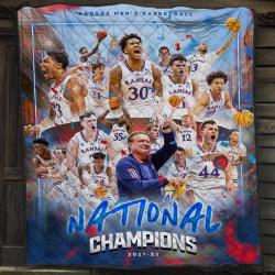 NFL 2022 Kansas University Basketball Fleece Sherpa Blanket Jayhawks KU Champion Quilt Perfect Gifts For Family On Christmas
