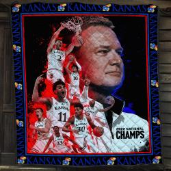 NFL 2022 Kansas University Basketball KU Champion Fleece Sherpa Blanket Perfect Gifts For Family On Christmas