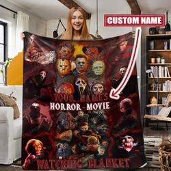 Movie Personalized This Is My Horror Movie Watching Halloween Fleece Sherpa Blanket Perfect Gifts For Family On Christmas