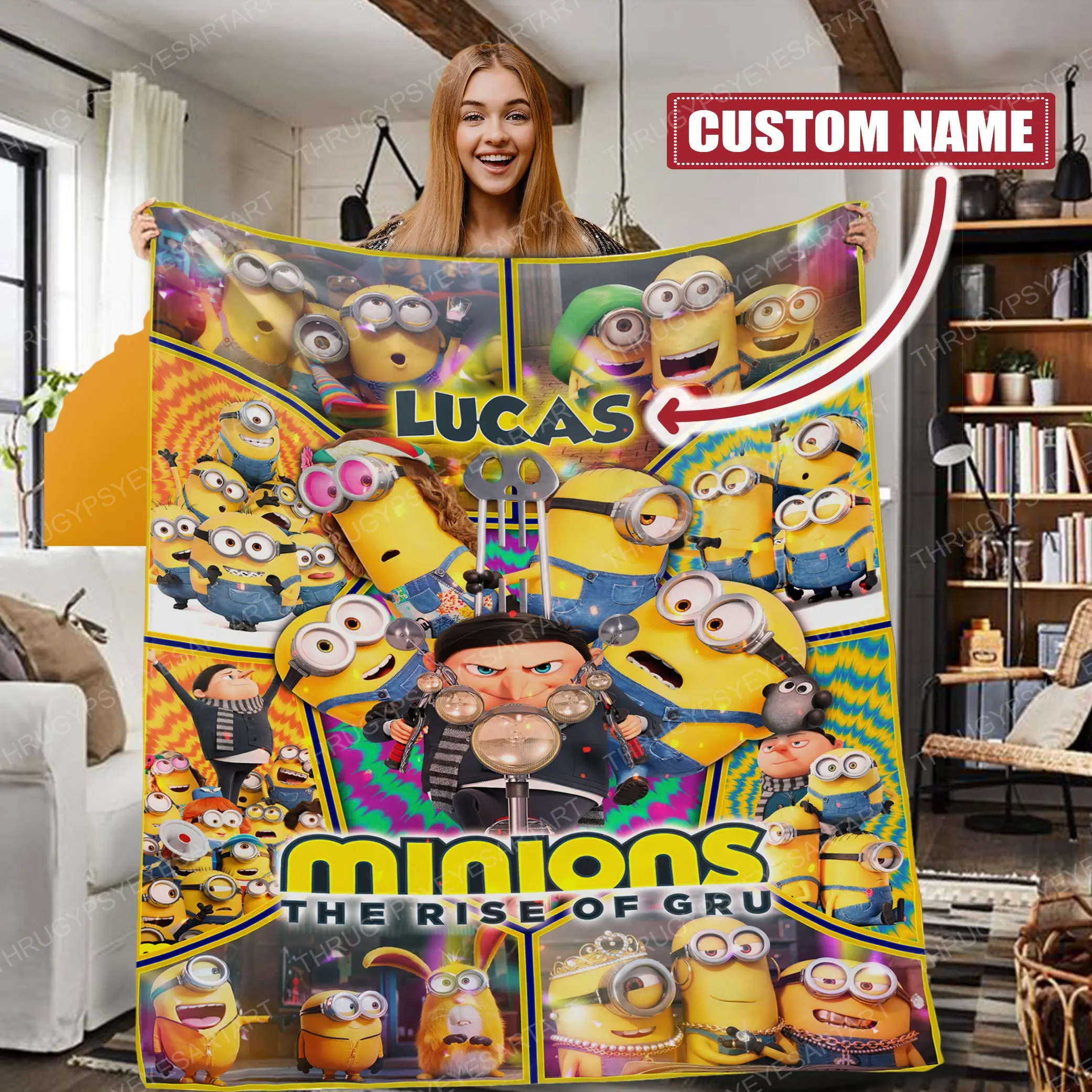 Movie Personalized Minions The Rise Of Gru Fleece Sherpa Blanket Perfect Gifts For Family On Christmas