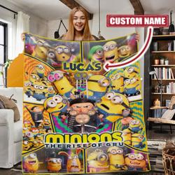 Movie Personalized Minions The Rise Of Gru Fleece Sherpa Blanket Perfect Gifts For Family On Christmas