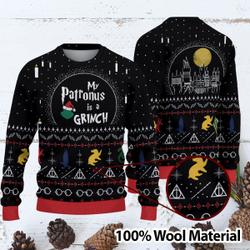 My Patronus Is A Grinch Christmas Ugly Sweater Perfect And Unique Gifts For Adults Kids On Christmas