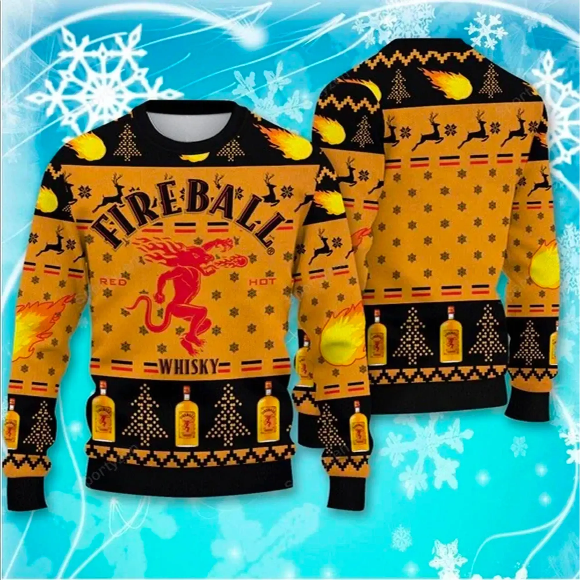 Firebal Whiskey Ugly Christmas Sweater Perfect And Unique Gifts For Adults Kids On Christmas