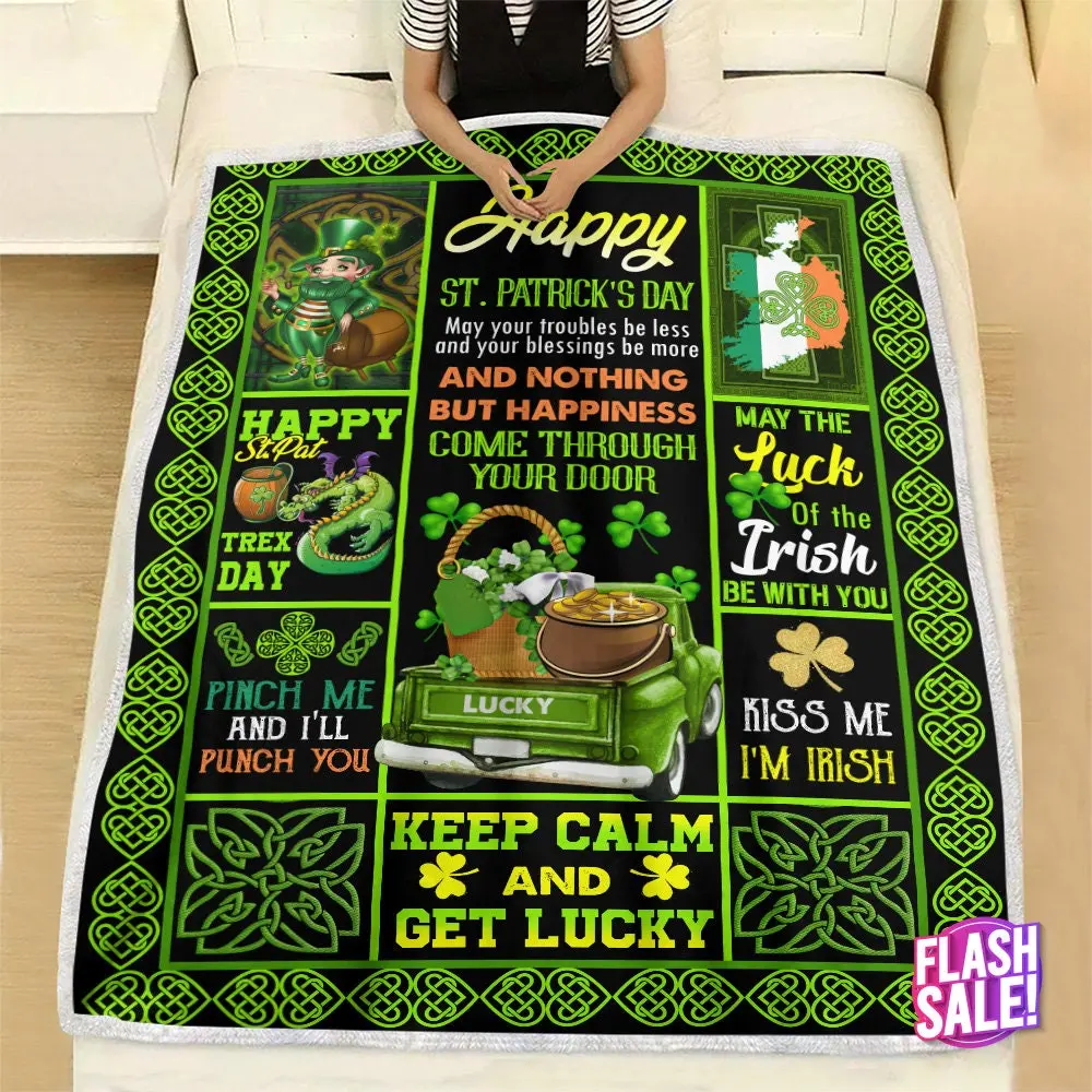 St. Patrick's Leprechaun Fleece Sherpa Blanket Perfect And Unique Gifts For Family On Christmas