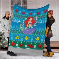 Movie A Little Mermaid Ugly Christmas Custom Fleece Sherpa Blanket Home Decor Perfect Gifts For Family On Christmas