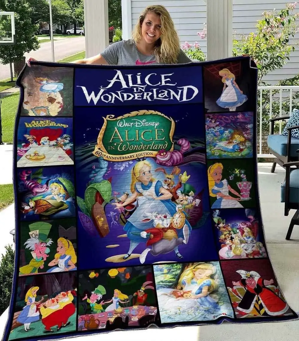 Movie Alice In Wonderland Quilt Fleece Sherpa Blanket Perfect And Unique Gifts For Family On Christmas