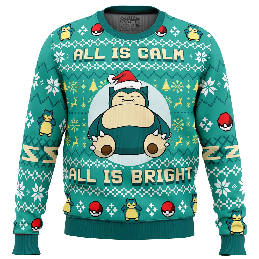 All is Calm All Bright Snorlax Pokemon Ugly Christmas Sweater Perfect And Unique Gifts For Adults Kids On Christmas