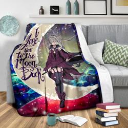 Anime Girl Soul Eater Love You To The Moon Galaxy Premium Fleece Sherpa Blanket Perfect Gifts For Family On Christmas