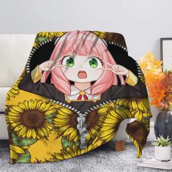 Anime Anya Cute Spy X Family Sunflower Zipper Premium Fleece Sherpa Blanket Perfect Gifts For Family On Christmas