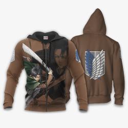 Anime AOT Levi Ackerman Hoodie Shirt Attack On Titan Anime Zip Jacket Perfect And Unique Gifts For Otaku Anime Fans On Christmas