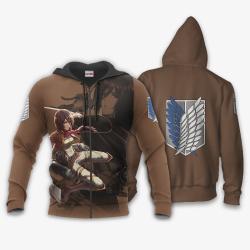 Anime AOT Mikasa Ackerman Hoodie Shirt Attack On Titan Anime Zip Jacket Perfect And Unique Gifts For Otaku On Christmas