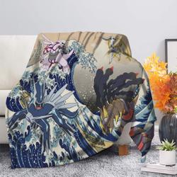 Anime Arceus Vs Giratina Palkia Dialga Pokemon The Great Wave Premium Fleece Sherpa Blanket Perfect Gifts For Family On Christmas