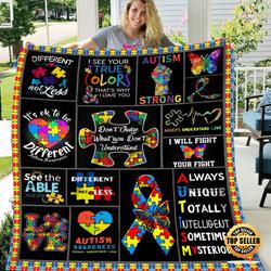 Autism Awareness Mom Daughter Family Fleece Sherpa Blanket Perfect Gifts For Family On Christmas