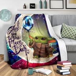Anime Baby Yoda Love You To The Moon Galaxy Premium Fleece Sherpa Blanket Perfect Gifts For Family On Christmas