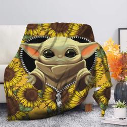 Movie Baby Yoda Sunflower Zipper Premium Fleece Sherpa Blanket Perfect Gifts For Family On Christmas