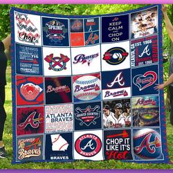 MLB Baseball Team Atlanta Braves World Series Champions Quilt Fleece Sherpa Blanket Perfect Gifts For Family On Christmas