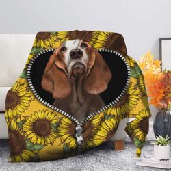 Animal Basset Hound Sunflower Zipper Premium Fleece Sherpa Blanket Perfect Gifts For Family On Christmas