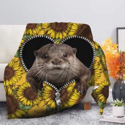 Animal Beaver Sunflower Zipper Premium Fleece Sherpa Blanket Perfect Gifts For Family On Christmas