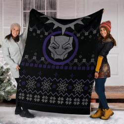 Movie Black Panther Ugly Christmas Custom Fleece Sherpa Blanket Home Decor Perfect Gifts For Family On Christmas
