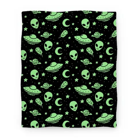 Movie Anime Aliens and UFO Cosmic Space Pattern Premium Fleece Sherpa Blanket Perfect Gifts For Family On Christmas