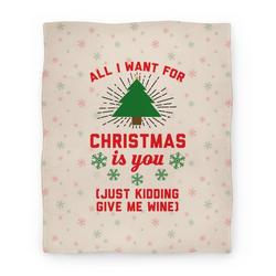 Movie Anime All I Want For Christmas Is You (Just Kidding Give Me Wine) Premium Fleece Sherpa Blanket Perfect Gifts For Christmas