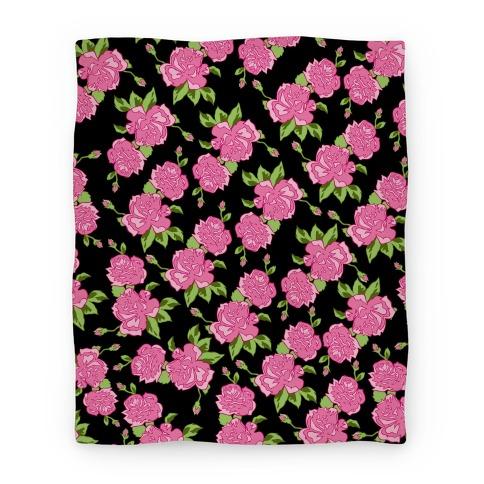 Movie Anime Black and Pink Floral Pattern Premium Fleece Sherpa Blanket Perfect Gifts For Family On Christmas