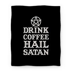 Movie Anime Drink Coffee, Hail Satan Premium Fleece Sherpa Blanket Perfect Gifts For Family On Christmas
