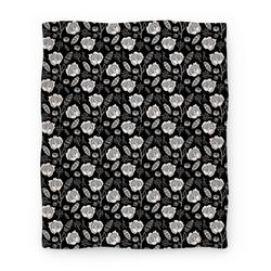 Movie Anime Floral and Leaves Pattern (Black) Premium Fleece Sherpa Blanket Perfect Gifts For Family On Christmas