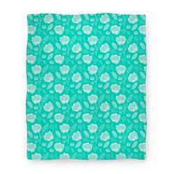 Movie Anime Floral and Leaves Pattern (Teal) Premium Fleece Sherpa Blanket Perfect Gifts For Family On Christmas