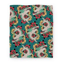 Movie Anime Floral Shark Traditional Tattoo Premium Fleece Sherpa Blanket Perfect Gifts For Family On Christmas