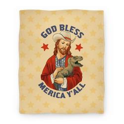 Movie Anime God Bless Merica Y'all Premium Fleece Sherpa Blanket Perfect Gifts For Family On Christmas