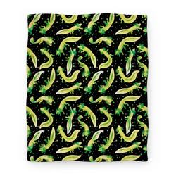Movie Anime Green Fluorescent Axolotl Pattern Premium Fleece Sherpa Blanket Perfect Gifts For Family On Christmas