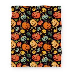 Movie Anime Happy Autumn Pumpkin Pattern Premium Fleece Sherpa Blanket Perfect Gifts For Family On Christmas