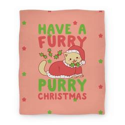 Movie Anime Have a Furry, Purry Christmas Premium Fleece Sherpa Blanket Perfect Gifts For Family On Christmas
