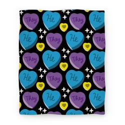 Movie Anime He/They Candy Hearts Pattern Premium Fleece Sherpa Blanket Perfect Gifts For Family On Christmas