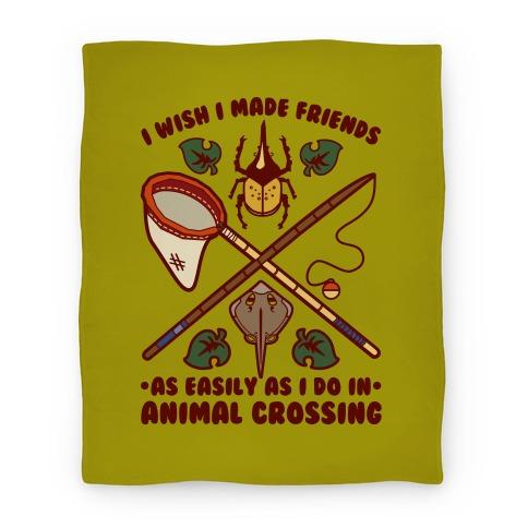 Movie Anime I Wish I Made Friends As Easily As I Do In Animal Crossing Premium Fleece Sherpa Blanket Perfect Gifts For Christmas