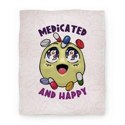 Movie Anime Medicated And Happy Premium Fleece Sherpa Blanket Perfect And Unique Gifts For Family On Christmas