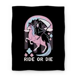 Movie Anime Ride or Die - Grim Reaper and Unicorn Premium Fleece Sherpa Blanket Perfect Gifts For Family On Christmas