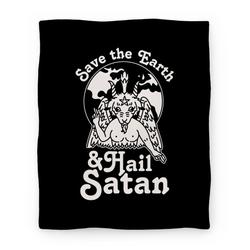 Movie Anime Save The Earth & Hail Satan Premium Fleece Sherpa Blanket Perfect Gifts For Family On Christmas