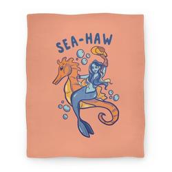 Movie Anime Sea-Haw Cowgirl Mermaid Premium Fleece Sherpa Blanket Perfect Gifts For Family On Christmas