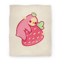Movie Anime Strawberry Sloth Pattern Premium Fleece Sherpa Blanket Perfect Gifts For Family On Christmas