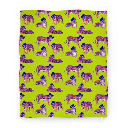 Movie Anime Tigers in Cowboy Hat Neon Pattern Premium Fleece Sherpa Blanket Perfect Gifts For Family On Christmas