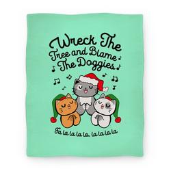 Movie Anime Wreck the Tree and Blame The Doggies Premium Fleece Sherpa Blanket Perfect Gifts For Family On Christmas