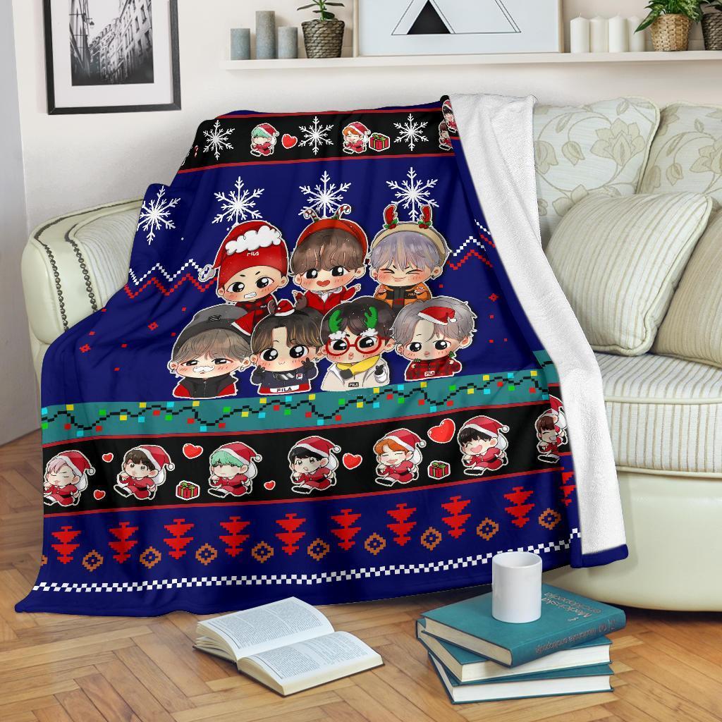 Music Blue Bts Christmas Fleece Sherpa Blanket Amazing Gift Idea Perfect Gifts For Family On Christmas