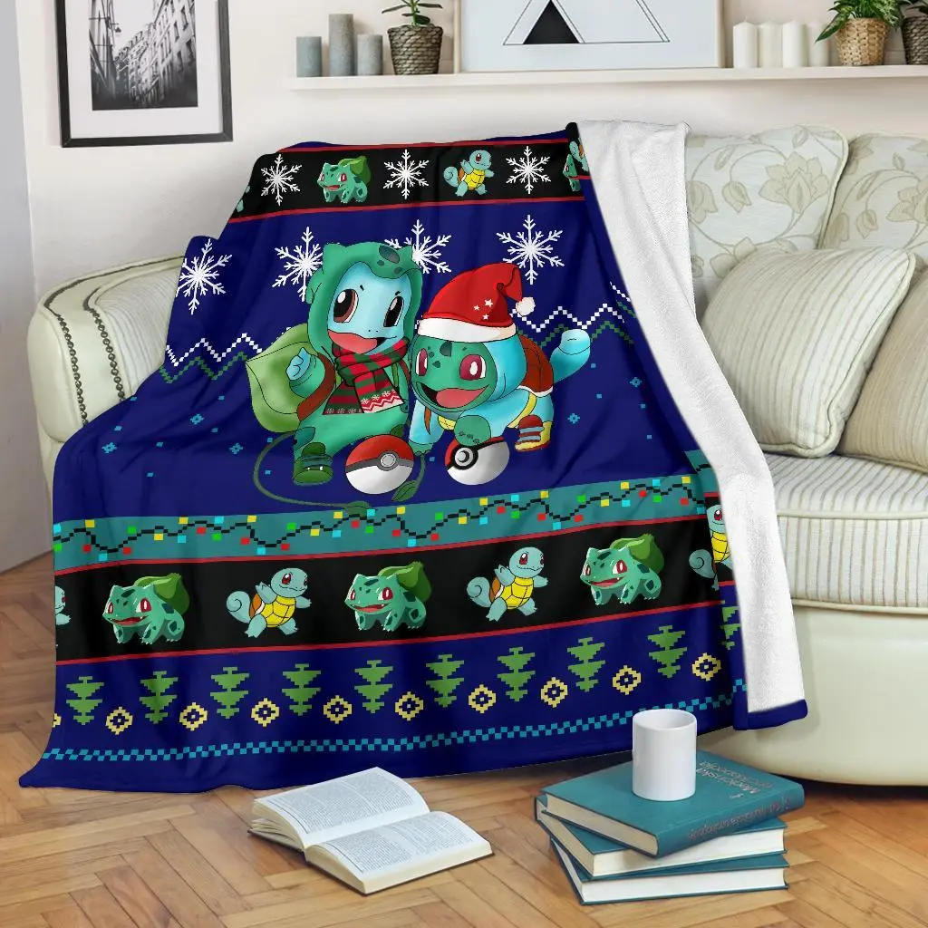 Anime Blue Gearzime Pokemon Ugly Holiday Fleece Fleece Sherpa Blanket Gift For Christmas Amazing Gift Idea