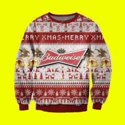 Budweiser Merry Xmas Drinking Christmas Ugly Sweater Gift For Holiday Perfect And Unique Gifts For Adults Kids On Christmas