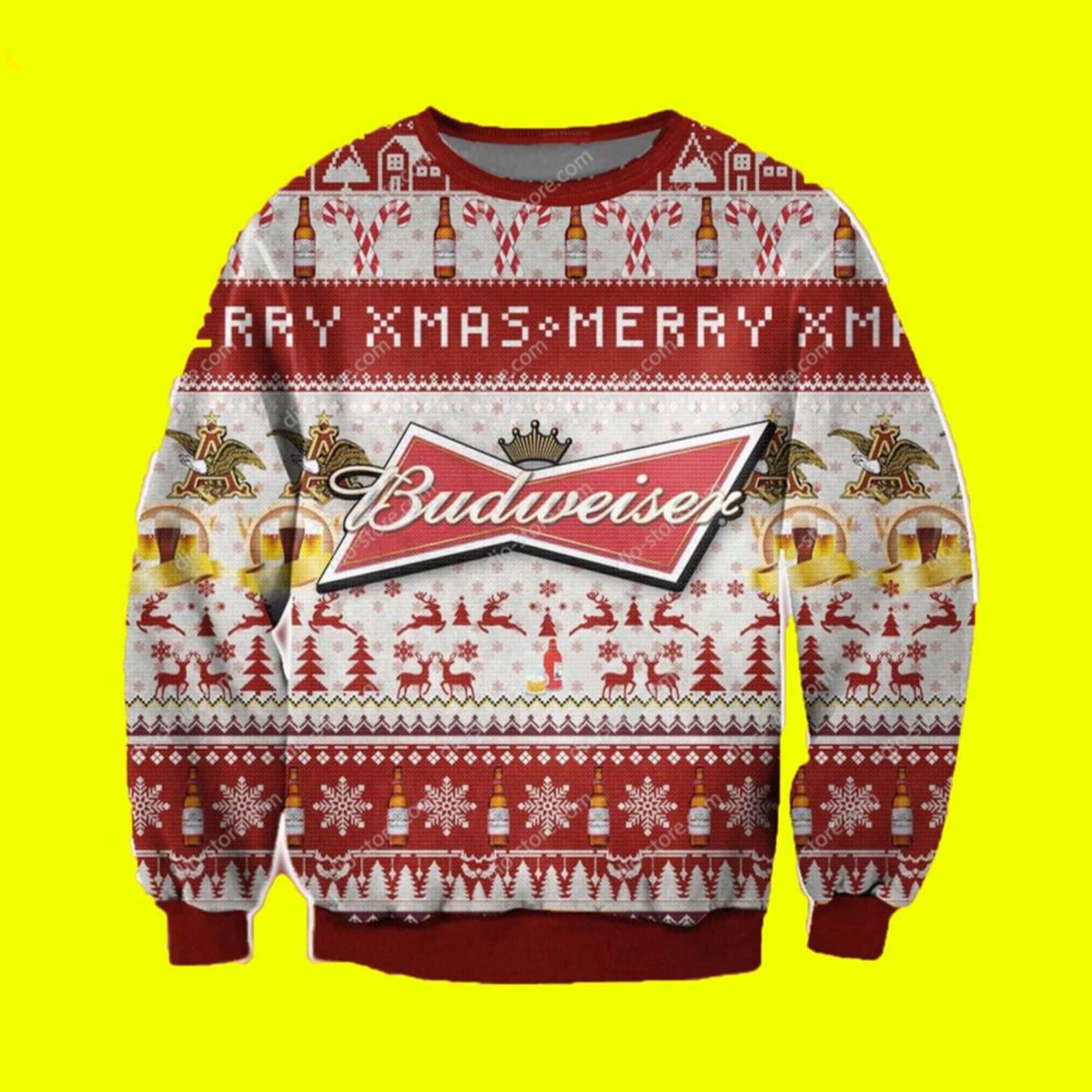 Budweiser Merry Xmas Ugly Christmas Sweater Gift For Holiday Perfect And Unique Gifts For Adults Kids On Christmas