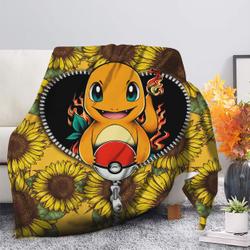 Anime Charmander Pokemon Sunflower Zipper Premium Fleece Sherpa Blanket Perfect Gifts For Family On Christmas