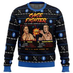 Cage Fighter Elun Mask vs.Mark Zuckerberg Funny Pop Culture Ugly Christmas Sweater Perfect And Unique Gifts On Christmas