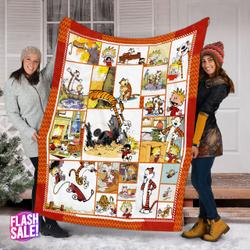 Movie Calvin And Hobbes Christmas Cartoon Kids Fleece Sherpa Blanket Perfect Gifts For Family On Christmas